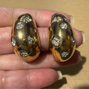 Elegant Large Goldtone with  Rhinestones Accents Earrings